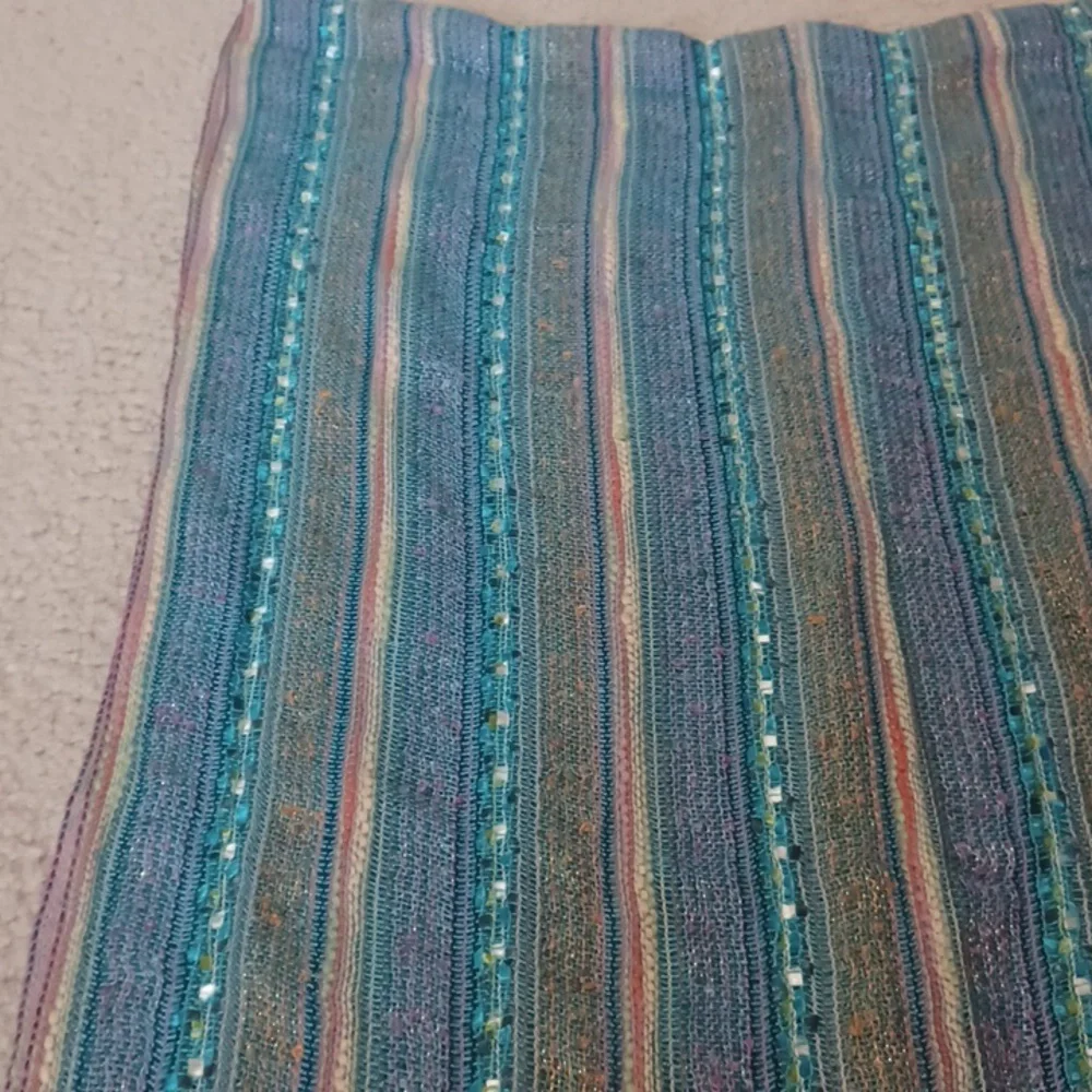 Colorful Striped Shawl With Fringe And Sparkle
